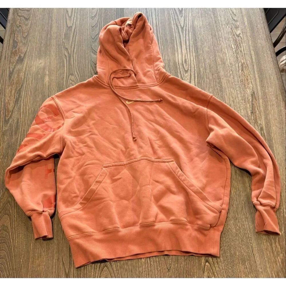 Nike Womens Hoodie Sweatshirt Front Pocket Logo Print Pullover Orange Size XS
